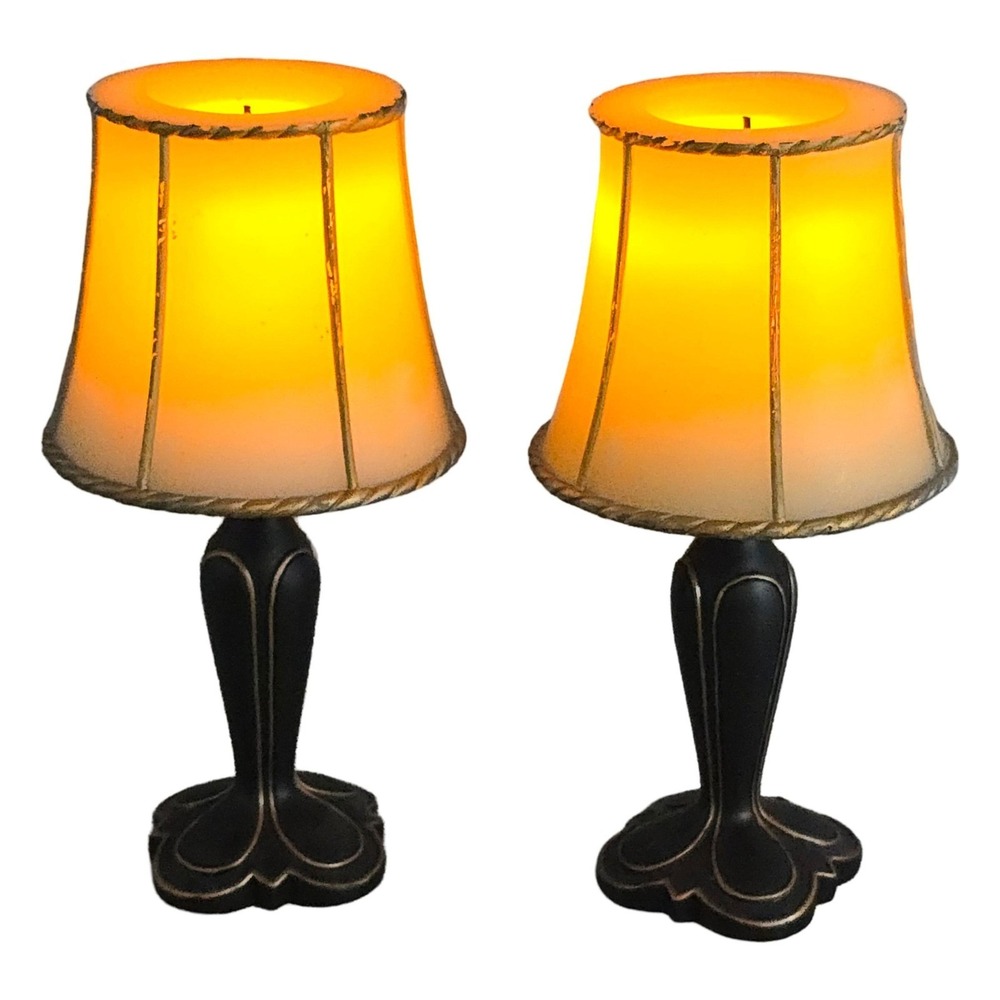 Victorian Style Table Lamp Flameless Candle Cordless LED Set 2 Black Gold 9"